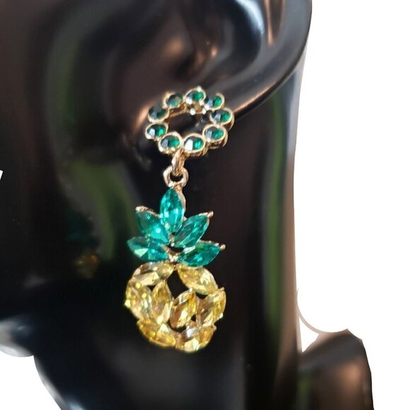 Womens Green Yellow Pineapple Palm Tree Rhinestone Dangling Earrings Jewelry - Picture 7 of 7